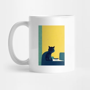 Office Manager Cat Retro Poster Vintage Art Office Wall Worker Yellow Illustration Mug